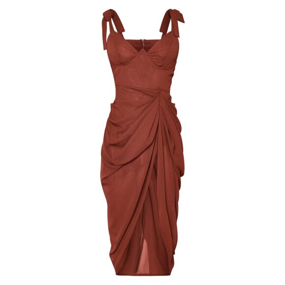 PrettyLittleThing Chocolate Brown Underwire Detail Draped Midi Dress sz 10 - Picture 3 of 9